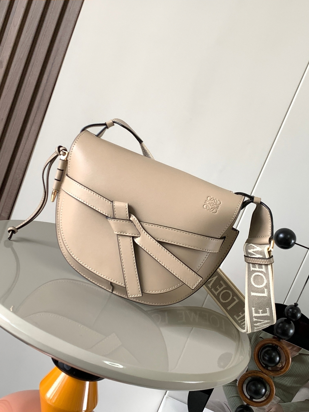 LOEWE GateDualHandbag with wide logo-print shoulder strap Beige